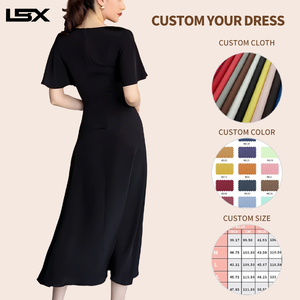 Vestido de Verano Personalizado para Mujer, Elegante, de Manga Corta, Cintura Alta, Poliéster Natural, Largo hasta el Suelo, Corte en A, Chifón, <span class=keywords><strong>Talla</strong></span> Grande - Product Image 2