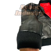 Veste en cuir noir gaufré de python pour hommes élégants bombardier en cuir véritable personnalisé avec nouveau style d'impression de serpent nouveauté