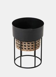 Hot Selling Rattan Cane <b>Net</b> Planters with Black and Gold Iron Stand Flower Pot Handmade Flower Pots Decorative Planter - Product Image 2