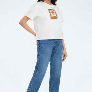 Venta al por mayor 100% algodón de las mujeres de la camiseta de alta calidad personalizada Casual O cuello de manga corta Camiseta impresa - Product Image 4