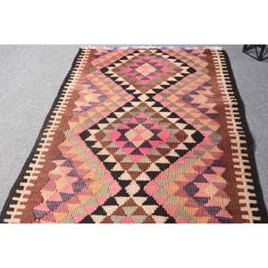 Kilim, alfombra de lana rosa marrón, 3x11,7 pies, tejido plano turco hecho a mano, Jacquard, patrón abstracto, látex para pasillo, espacio rectangular - Product Image 3