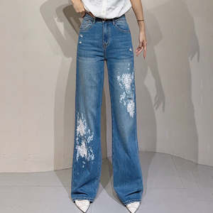 กางเกงยีนส์ผู้หญิงทรงหลวมผ้าฝ้ายระบายอากาศเอวสูงทรงตรงแบบสบายๆ ซิปหน้า ซักได้ เหมาะสำหรับฤดูใบไม้ร่วงและฤดูใบไม้ผลิ - Product Image 2