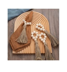 Servilletero con cuentas de madera, mesa de regalo de inauguración, accesorios de decoración para fiesta de boda, servilletero, servilleteros de madera con borlas - Product Image 2