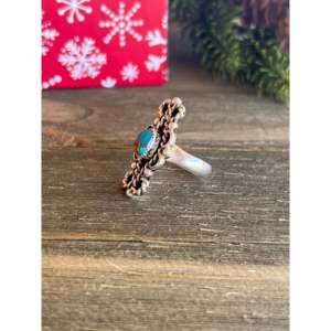 Mohave <b>Turquoise</b> Sterling Silver <b>Ring</b> Size 8.5-Navajo Made Bezel Inlay Unisex Gift Jewelry - Product Image 2