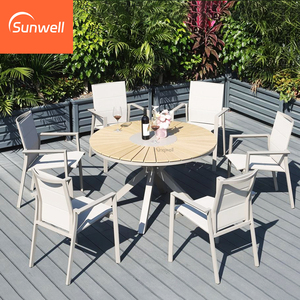 Ensemble de <span class=keywords><strong>table</strong></span> et de chaises rondes de salle à manger en aluminium moderne, imperméable, résistant aux UV et durable pour cour, patio, jardin, hôtel - Product Image 1