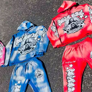 Chándales de gran tamaño para hombre, invierno de algodón para hombre, estampado, bordado desgastado, Sudadera con capucha, conjuntos de chándales lavados con ácido - Product Image 6