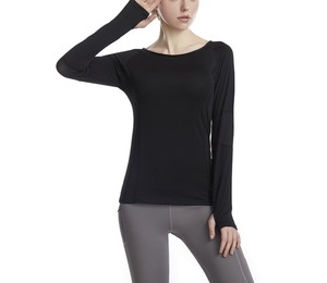 Camiseta de estilo elegante para mujer, blusa de punto de manga larga con cuello en V, 100% algodón, Sexy, Color sólido, nuevo - Product Image 4