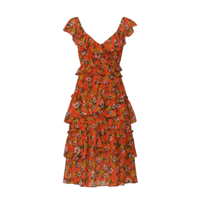 Robe à fleurs orange au design unique pour femmes avec des couleurs personnalisées, parfaite pour l'été et les sorties à la plage, disponible à la vente depuis l'Inde - Product Image 1