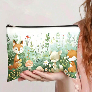 Bolsa de cosméticos con estampado de animales de dibujos animados, bolsa portátil con cremallera para mujer, organizador de artículos de tocador para viaje - Product Image 6