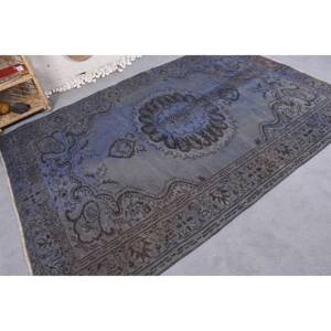 Alfombra de lana hecha a mano azul clásica, diseño de retazos de 6x9 pies, patrón de rompecabezas abstracto Rectangular para sala de estar, dormitorio, respaldo de látex - Product Image 2