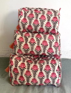 Floral Vintage Cotton Cosmetic Case Set 3 Pieces Quilted <b>Zipper</b> Closure Customizable Durable Eco-Friendly Water Resistant Case - Product Image 1