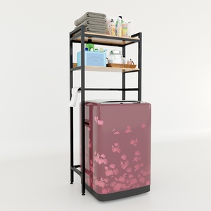KMG68011 2-Tier Top-Loading Washing <b>Machine</b> Rack with Iron Frame and Wooden Top for Bathroom Shelves - Product Image 2