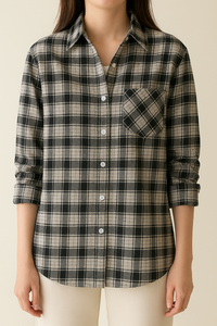 เสื้อเชิ้ตผู้หญิงผ้าฝ้ายลายตารางสไตล์เกาหลีฤดูร้อนสไตล์วินเทจยาว - Product Image 4