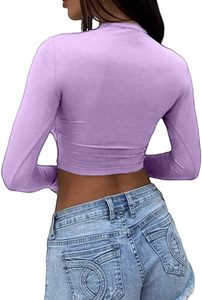 Top corto de manga larga Sexy para mujer 2024 cuello redondo básico ajustado recortado camisetas - Product Image 2