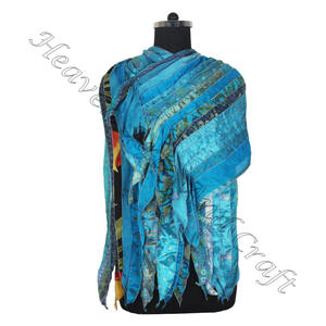 Soie recyclée Sari 15 bandes Designer foulards faits à la main étole châles SC620 soie fine en gros recyclé Vintage Sari femme écharpe - Product Image 5