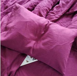 Lujoso edredón Donna, juego de funda nórdica suave, rosa oscuro, Lino lavado a la piedra, cierre de botón de coco, 200TC sólido para bodas en casa - Product Image 2