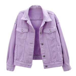Women Basic Button Down <b>Jean</b> Jacket Coat Plus Size Oversized Soft Cotton Long Sleeve Stand Collar Button <b>Jeans</b> Jacket for Ladies - Product Image 1