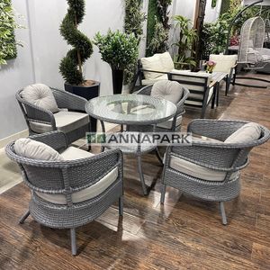 Ensemble de table à manger en rotin gris foncé/gris Annapark pour quatre ensembles de jardin élégants - Product Image 1