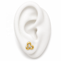JJBRAVO Pendientes de Oro Sólido de 14k con Trébol y Circonita Redonda para Mujer, Joyería Fina, Amuleto de la Suerte