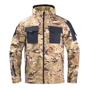 Nouveau style de veste d'extérieur softshell de haute qualité pour hommes peau polyester camouflage avec col montant et capuche amovible pour la chasse - Product Image 2