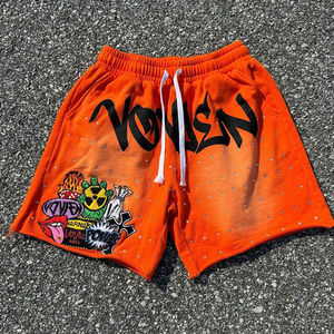 <b>Men's</b> <b>Shorts</b> Custom 100% Cotton Fleece Screen Printing with Embroidery <b>Patch</b> Rhinestones <b>Shorts</b> - Product Image 3