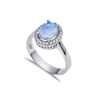 Bijoux en argent sterling 925 faits à la main en Turquie, pierre d'opale bleu clair de forme ovale, vente en gros - Product Image 1