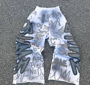 Venta al por mayor 3M reflectante pantalla impresa letra Logo gráfico Vintage Streetwear lavado sucio francés Terry Graffiti holgado chándal - Product Image 6