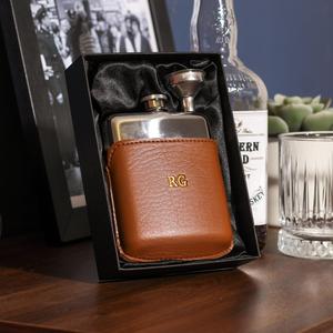 Luxury Leather Wrapped Hip Flask Nickel finished Gift with Funnel Ideal for Travel and Personal Use Stylish and Compact Design - Product Image 3