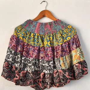 Femmes été Style bohème soie Mini jupe décontracté fluide Patchwork Hippie Festival robe à plusieurs niveaux couche longue fluide respirant - Product Image 1