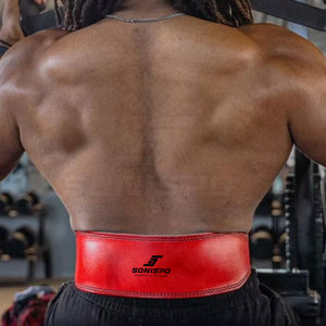 SONISPO Leather Weightlifting <b>Belt</b> Adjustable Buckle Waist Support for Strength Training Unisex <b>Red</b> - Product Image 3