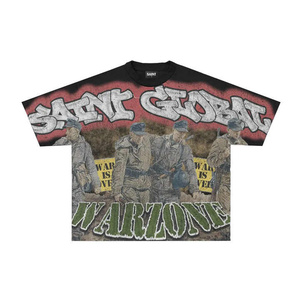 Personnalisé NOUVEAU Hip Hop All Over Print Fit T-shirt Hommes Streetwear T-Shirt Blanc Boxy Tee Avec Contraste Noir Couture Top À La Mode - Product Image 5