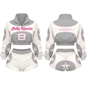 Conjunto Corto de Chaqueta Cortavientos de Poliéster y Elastano para Mujer, Diseño de Paneles Azules y Blancos, Estampado Puff, Logotipo Personalizado, Transpirable - Product Image 5