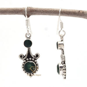 Pendientes de piedras preciosas de ónix verde natural de forma redonda Plata de Ley 925, Pendientes colgantes y colgantes hechos a mano para proveedores mayoristas - Product Image 2