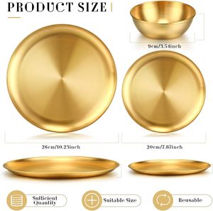 Service de vaisselle en acier inoxydable 10 assiettes à dîner en métal 8 plats épaissis 3.5 'bols à sauce pour 6 - Product Image 5