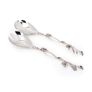 Nuevo Servidor de Ensalada de Acero Inoxidable con Mango de Hoja Dorada, Juego de Cubiertos de Acero Inoxidable con Mango de Madera de Diseño al Mejor Precio al por Mayor - Product Image 6