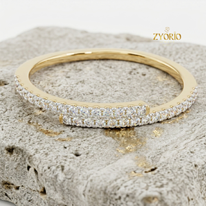 แหวนเพชรทรงกลมแบบฝังครึ่งวง 14K ทองคำ สำหรับผู้หญิง วงแต่งงาน - Product Image 4