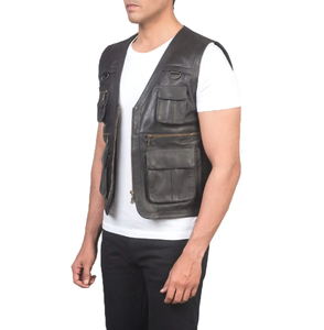 Modèle personnalisé Gilet en cuir pour motocyclette pour hommes/OEM ODM Services Gilet en cuir pour hommes - Product Image 4