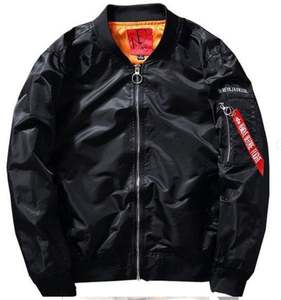 Blouson Bomber Noir Fin Personnalisé pour Hommes, Fournisseur ODM, Brodé avec Votre Propre Logo et Décoration de Badge Avant - Product Image 1
