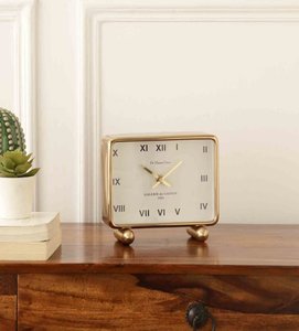 Ak Brass Sleek Metal Artistry in Decorative <b>Table</b> Decor Unique Home <b>Table</b> <b>Clock</b> with Contemporary Flair - Product Image 2