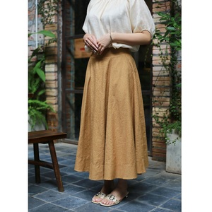 <b>Women's</b> Elegant Casual XS Size Linen Rayon <b>Skirt</b> Natural Wide Woven Fabric Wide Waistband Side Pockets Plaid Breathable A-Line - Product Image 3