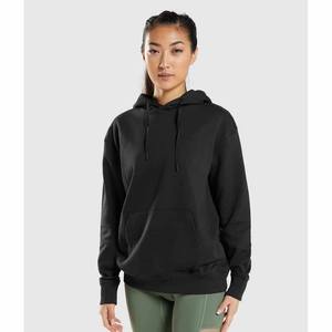 Sweat à capuche noir surdimensionné de qualité supérieure pour femme, streetwear unisexe, pull à poche kangourou, polaire épais et confortable, logo frontal, hiver - Product Image 6