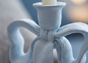Elegant <b>Ribbon</b> Bow Light Blue Metal Taper Stand Texture Casting Table Centerpiece Supplier - Product Image 5
