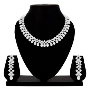 Alex jewellery - Exquisite Designer Oval Austrian Diamond Choker Necklace Set for women & Girls