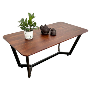 Mesa de Salón Rectangular Moderna de Madera de Acacia con Patas de Hierro 100x50x45cm-TT68222 - Product Image 1
