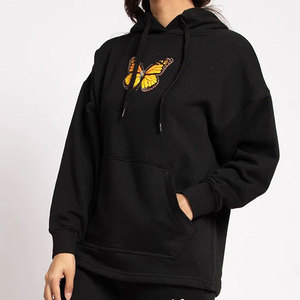 Sudadera con capucha de cuello redondo personalizada con logotipo bordado para mujer sudadera informal de cuello redondo de algodón de gran tamaño y sudaderas con capucha - Product Image 6
