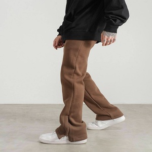 Trending Wholesale Men Fashion 100% Cotton <b>Trousers</b> Custom Logo Men Streetwear Loose Fit Set Flared Sweatpants - Product Image 4