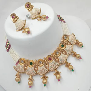 JOYERÍA DE COBRE TRADICIONAL Y DE MODA INDIA CONJUNTO DE JOYERÍA DE BODA NOVIA PARA MUJER CONJUNTO DE PENDIENTES Y COLLAR - Product Image 1