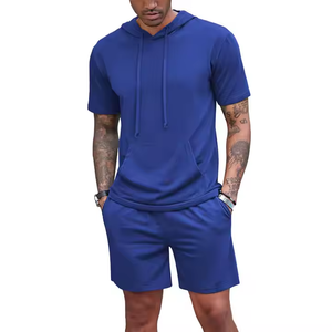 Conjunto de Pantalones Cortos y Sudadera con Capucha para Hombre de Primera Calidad, Conjunto de Pantalones Cortos y Sudadera con Capucha de Algodón en Blanco al por Mayor, Color de Contraste para Hombre - Product Image 2