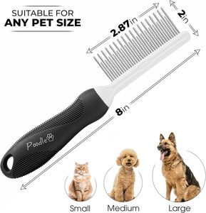 Peine Metálico Simple para Perros y Gatos, para Desenredar y Eliminar el Pelo Muerto, con Dientes Largos y Cortos de Acero Inoxidable - Product Image 3