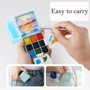XinyiArt – Nouvelle Trousse de <span class=keywords><strong>Peinture</strong></span> <span class=keywords><strong>Aquarelle</strong></span> de Voyage 9 Couleurs avec Palette de Mélange Portable et Gobelet de Lavage - Product Image 2